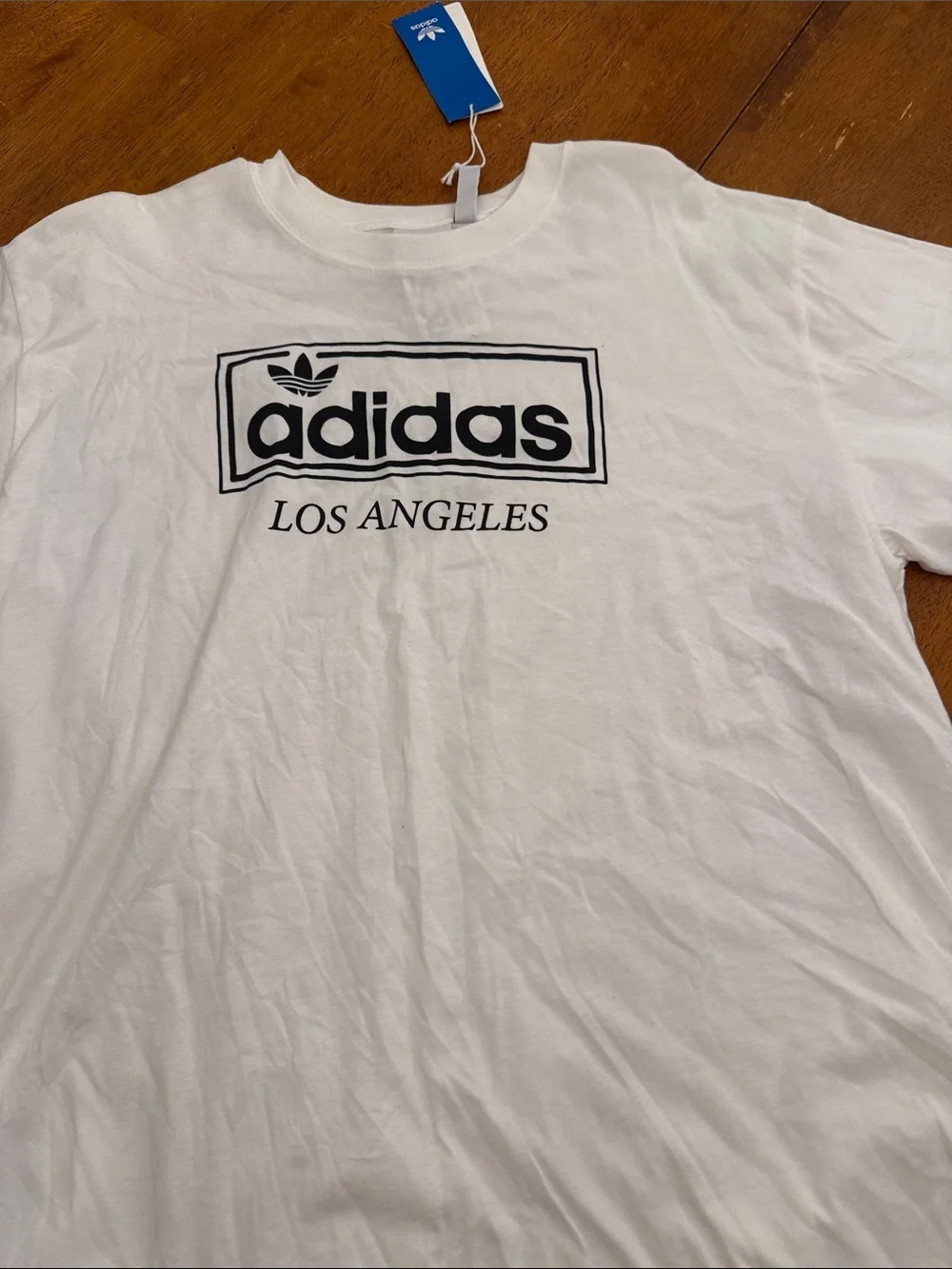 adidas White T-Shirt with Black Los Angeles Logo - Men xl